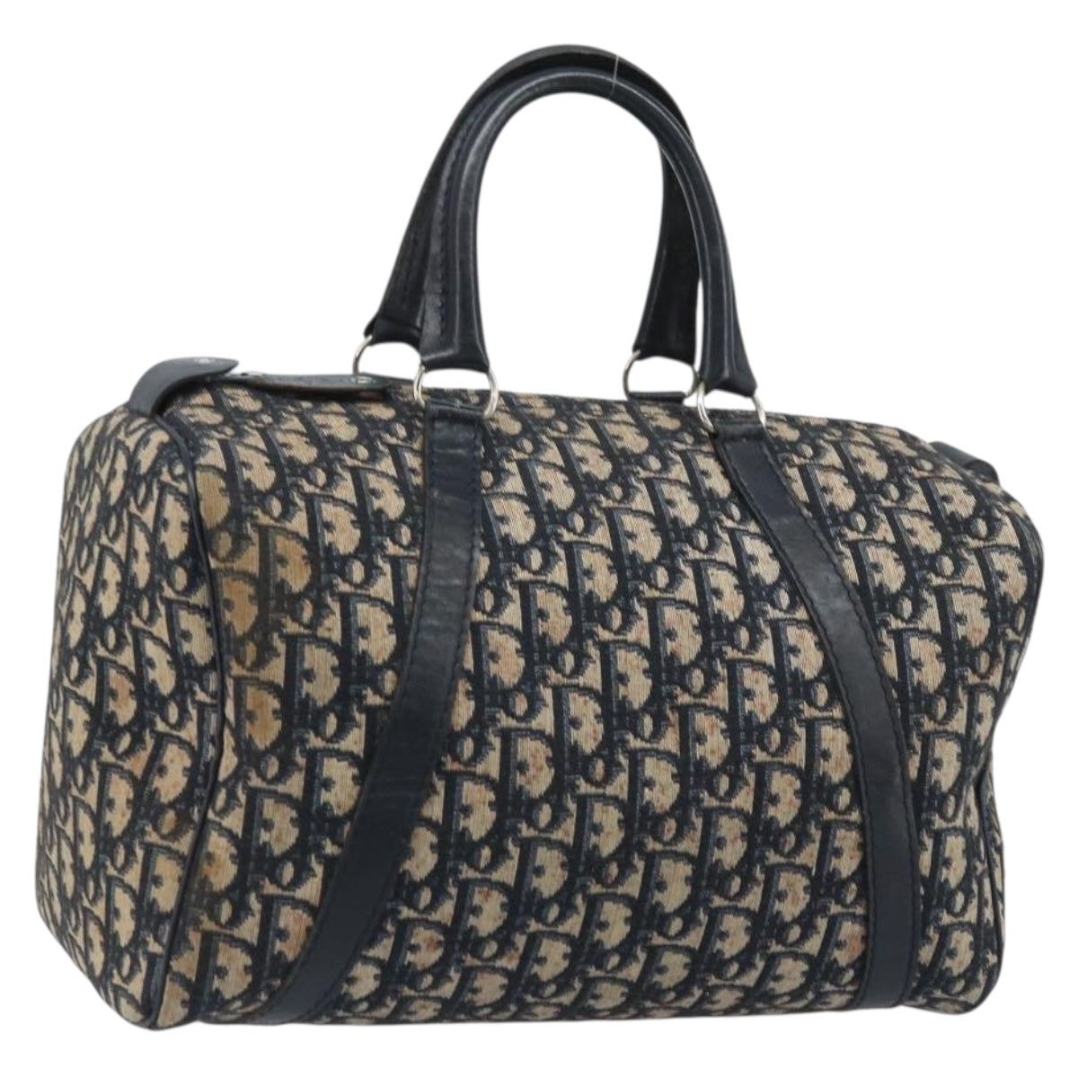 Christian Dior Trotter Canvas Boston Bag Navy Silver Auth BAZ517
