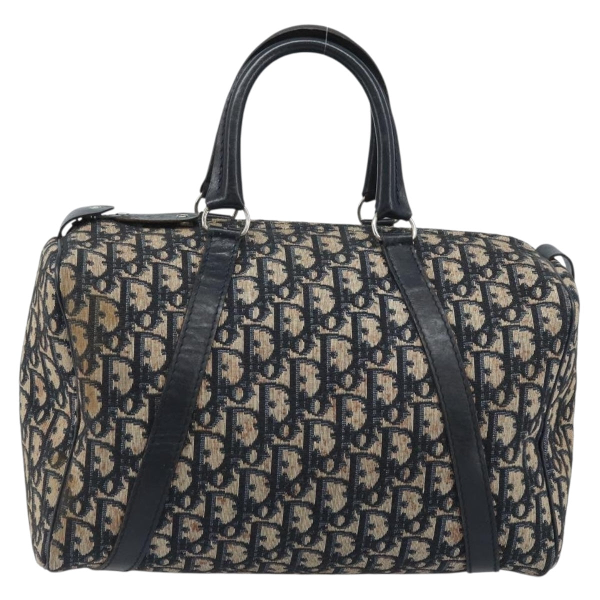 Christian Dior Trotter Canvas Boston Bag Navy Silver Auth BAZ517