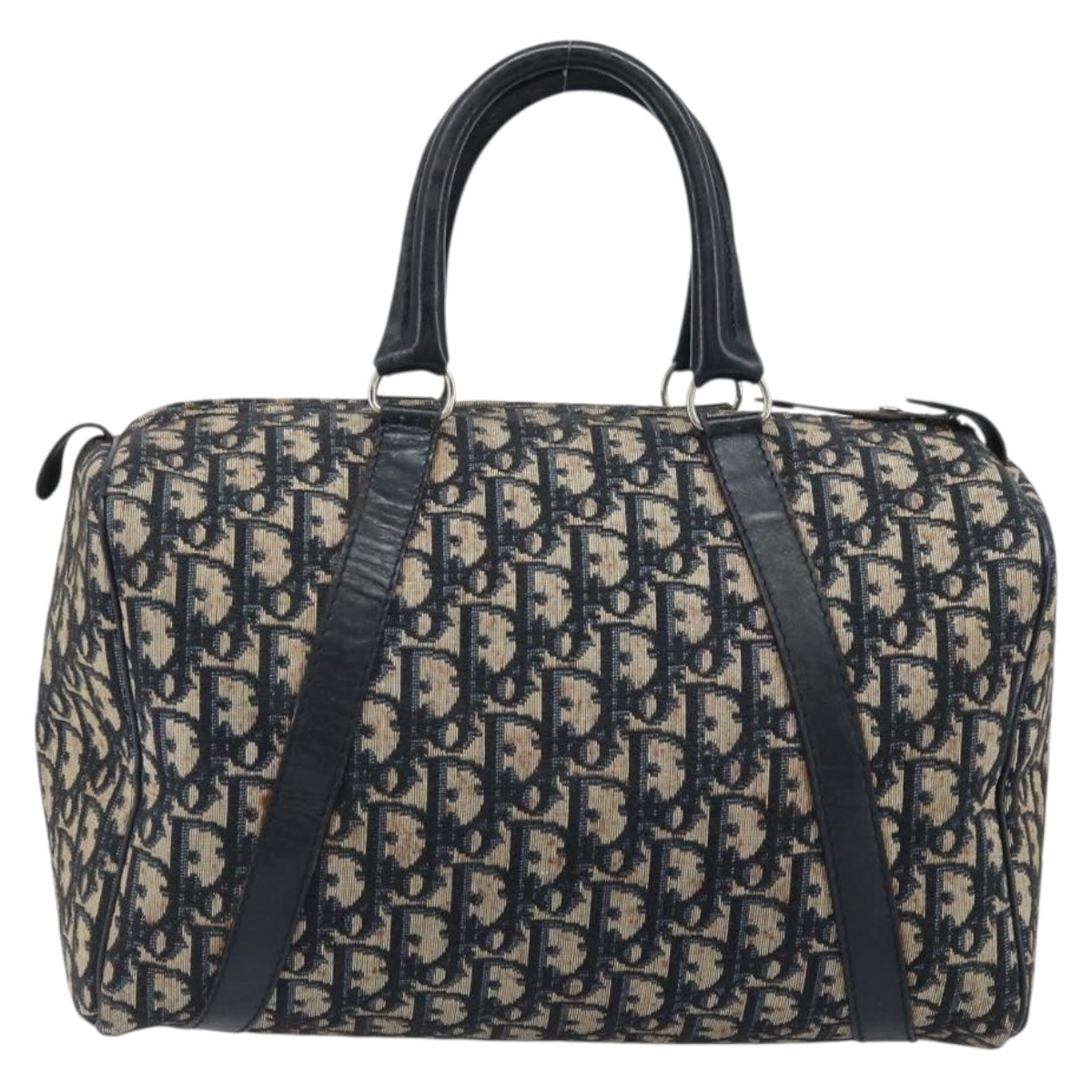 Christian Dior Trotter Canvas Boston Bag Navy Silver Auth BAZ517
