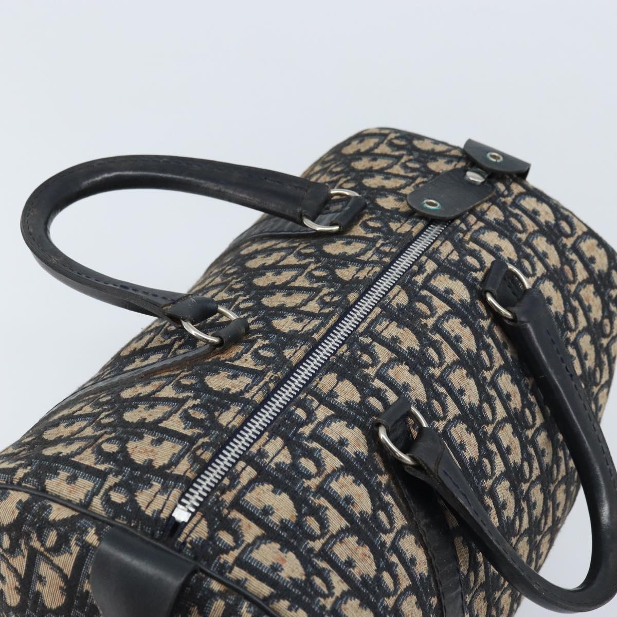 Christian Dior Trotter Canvas Boston Bag Navy Silver Auth BAZ517