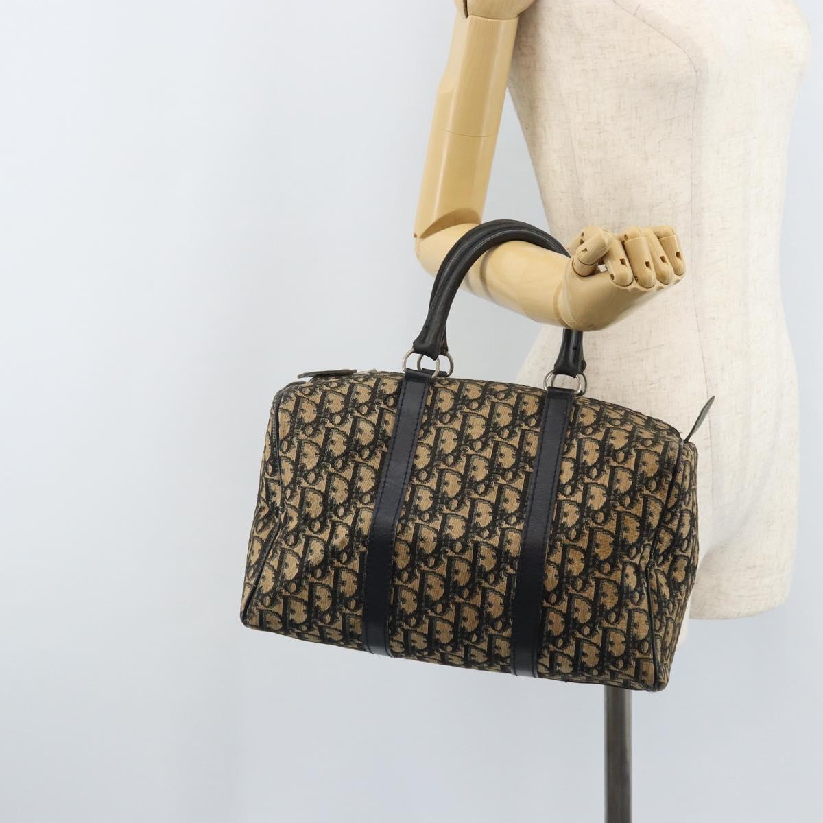 Christian Dior Trotter Canvas Boston Bag Navy Silver Auth BAZ518