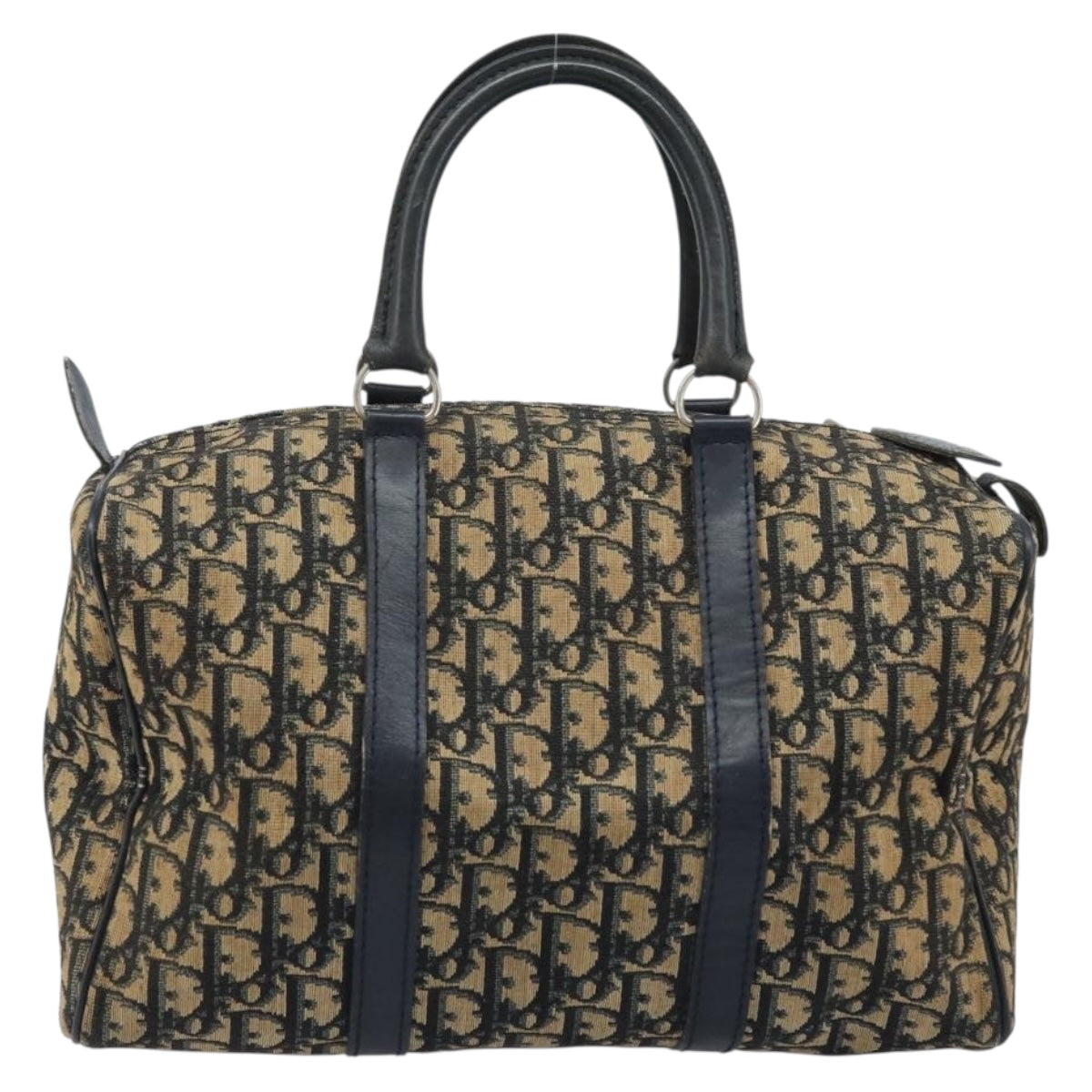 Christian Dior Trotter Canvas Boston Bag Navy Silver Auth BAZ518