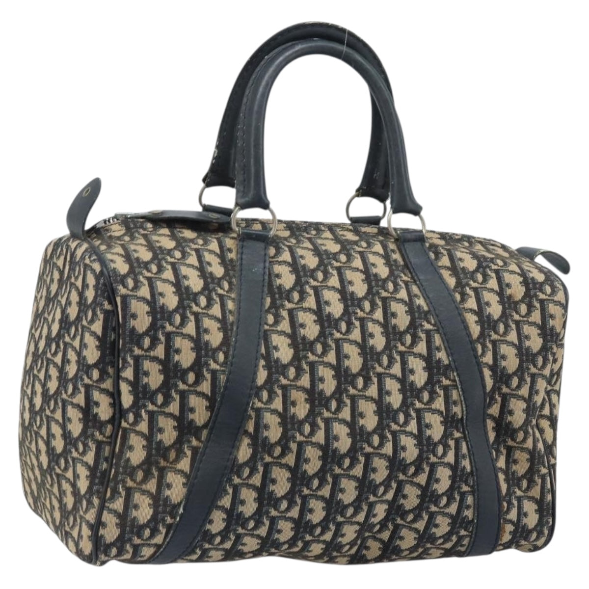 Christian Dior Trotter Canvas Boston Bag Navy Silver Auth BAZ519
