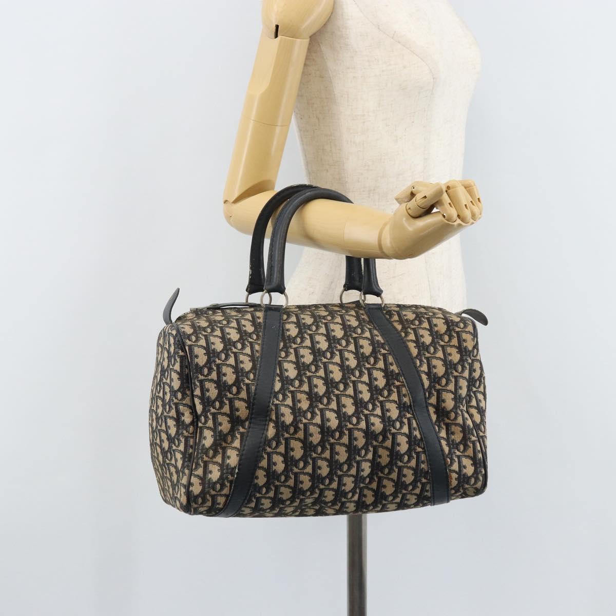 Christian Dior Trotter Canvas Boston Bag Navy Silver Auth BAZ519