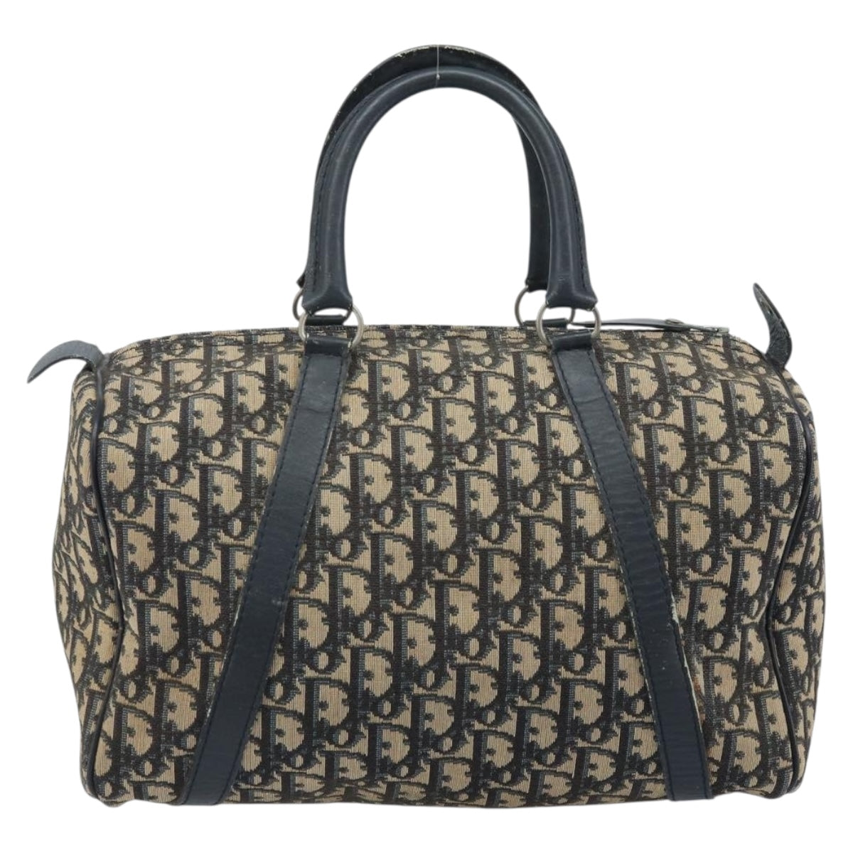 Christian Dior Trotter Canvas Boston Bag Navy Silver Auth BAZ519