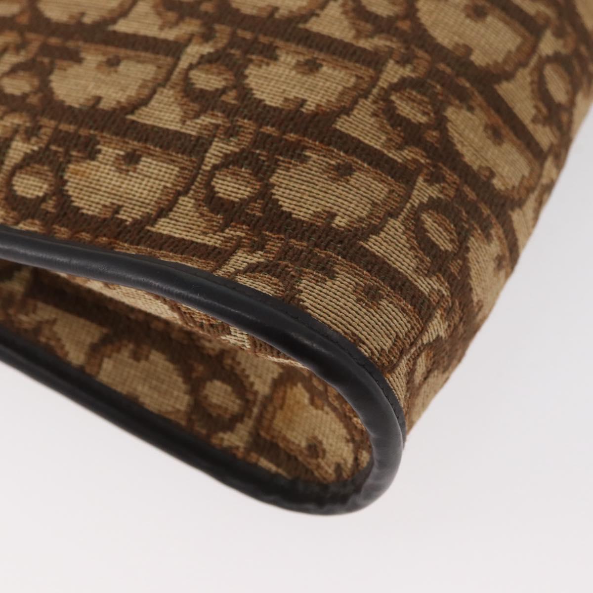 Christian Dior Trotter Canvas Shoulder Bag Brown Gold Auth BAZ520