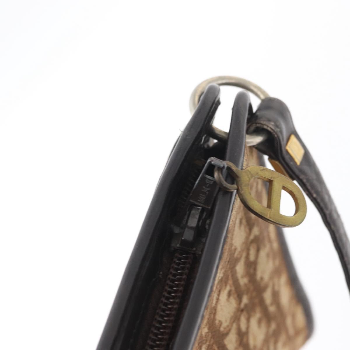 Christian Dior Trotter Canvas Shoulder Bag Brown Gold Auth BAZ520