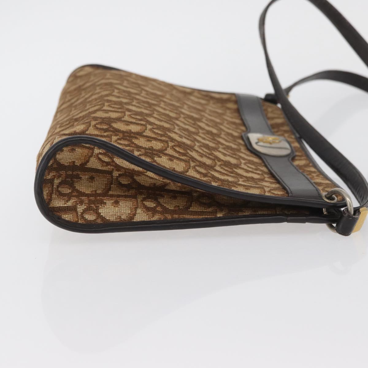 Christian Dior Trotter Canvas Shoulder Bag Brown Gold Auth BAZ520