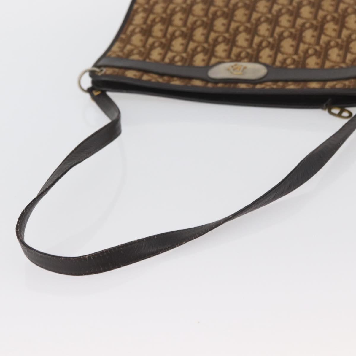 Christian Dior Trotter Canvas Shoulder Bag Brown Gold Auth BAZ520