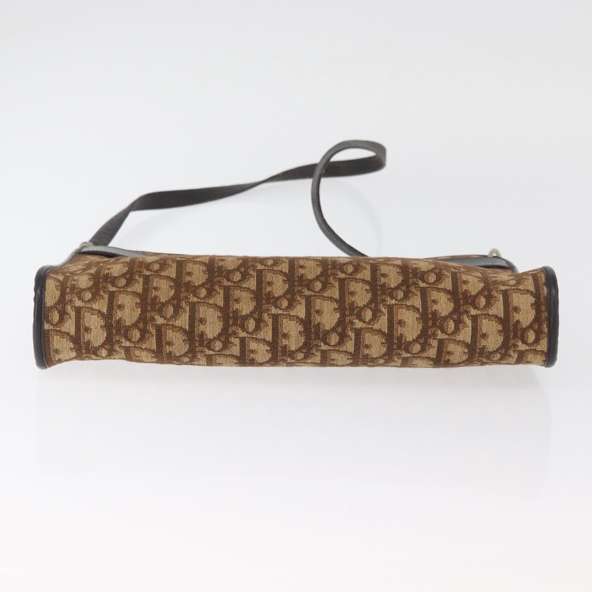 Christian Dior Trotter Canvas Shoulder Bag Brown Gold Auth BAZ520