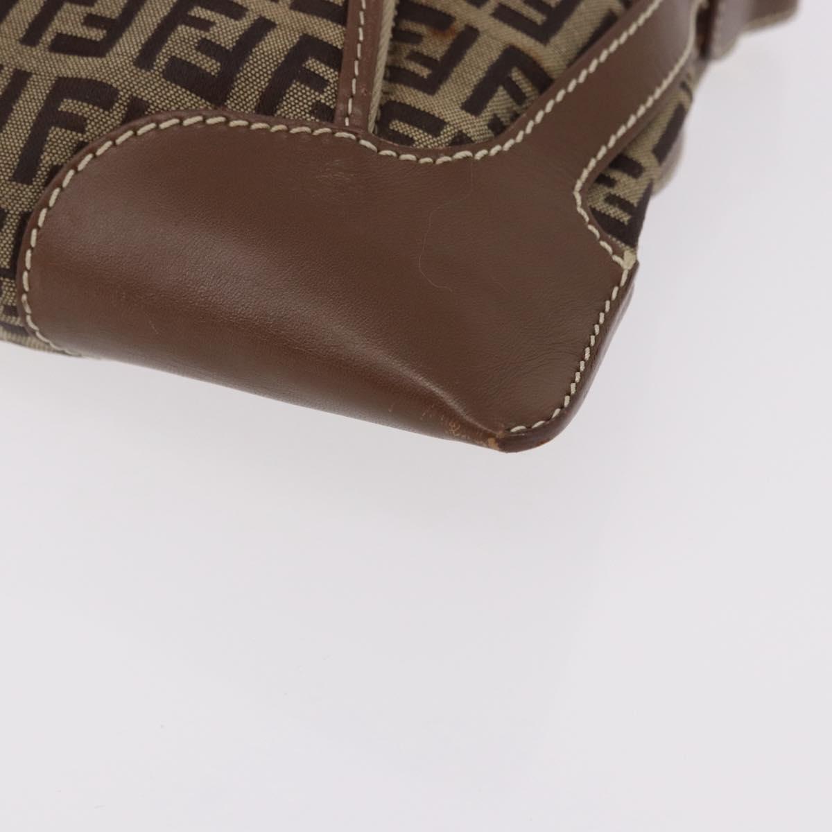 FENDI Zucchino Canvas Shoulder Bag Beige Gold Auth BAZ527