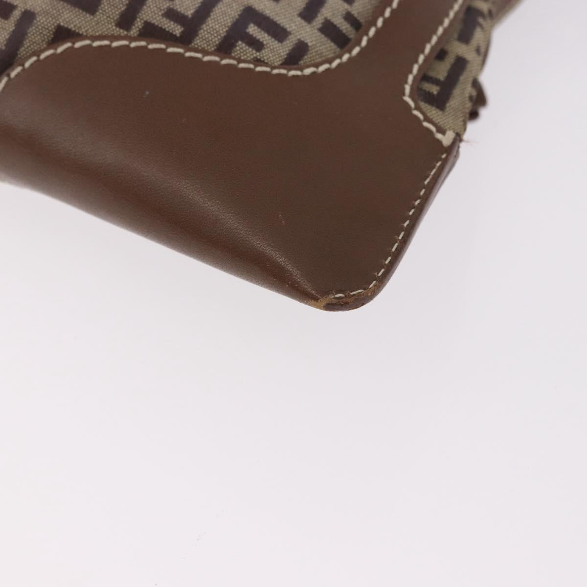 FENDI Zucchino Canvas Shoulder Bag Beige Gold Auth BAZ527