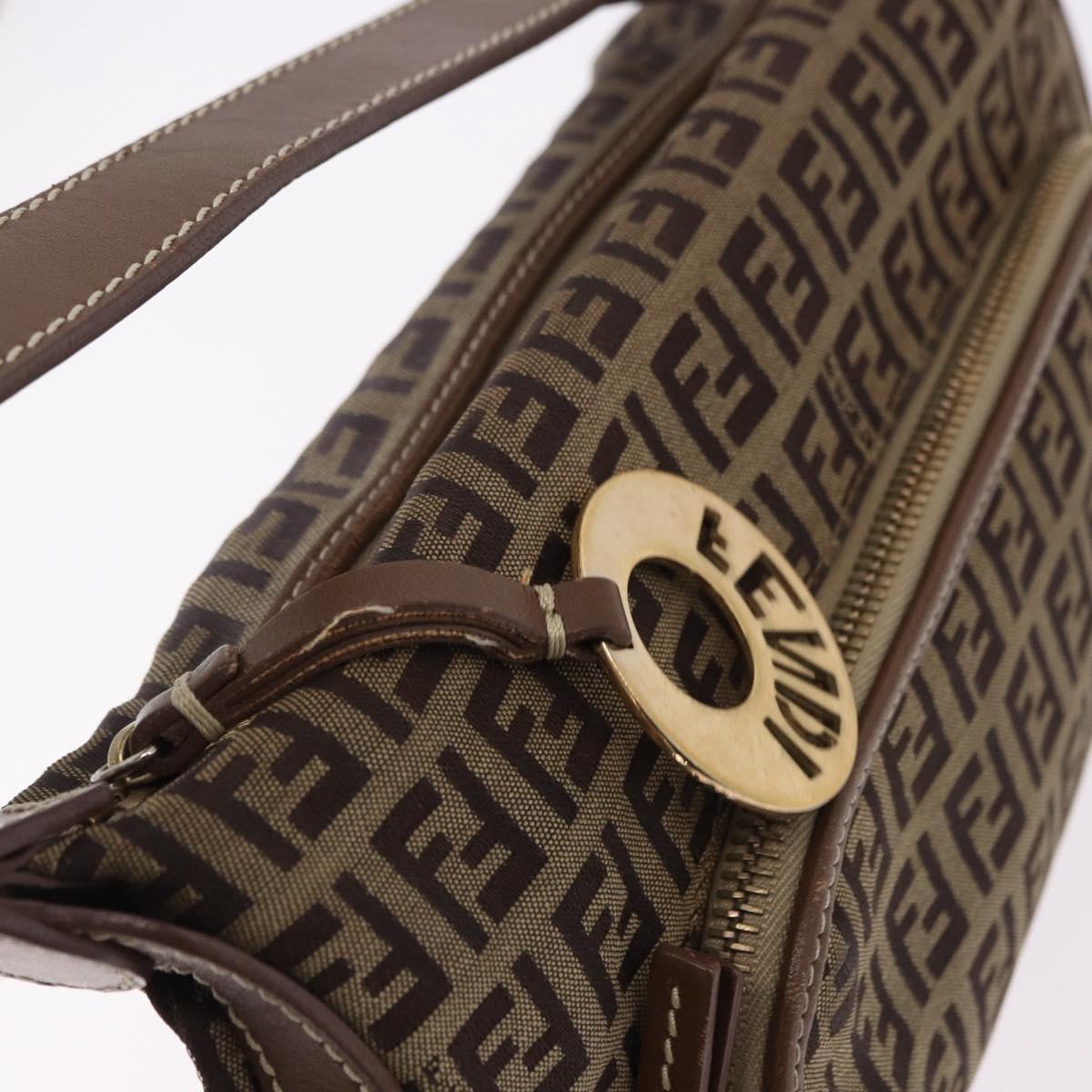 FENDI Zucchino Canvas Shoulder Bag Beige Gold Auth BAZ527