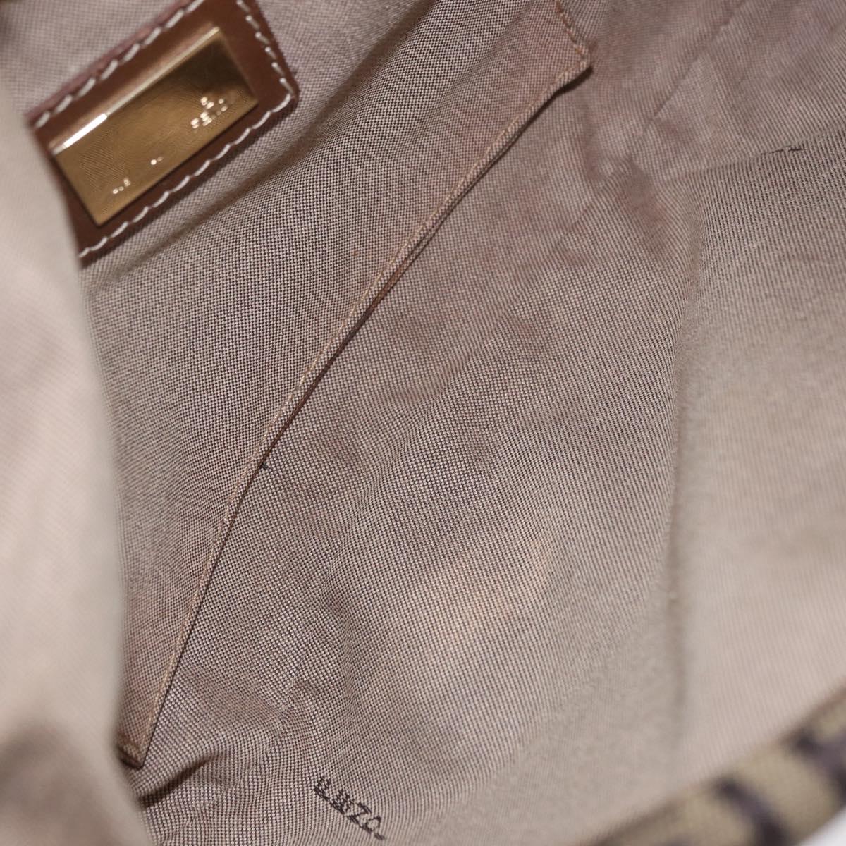 FENDI Zucchino Canvas Shoulder Bag Beige Gold Auth BAZ527