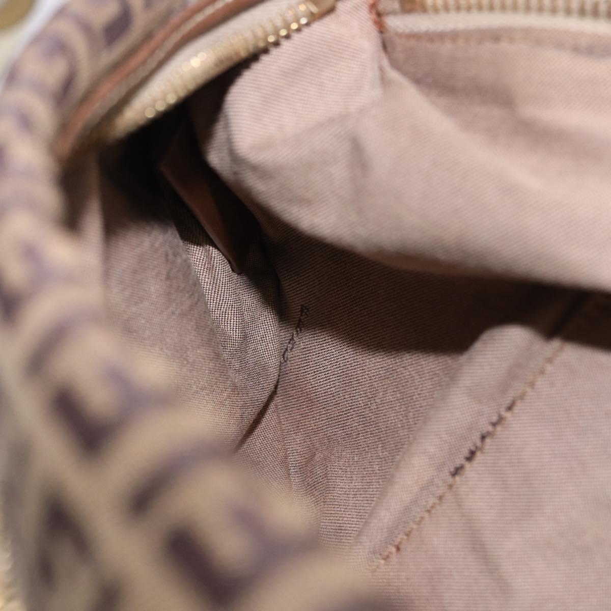 FENDI Zucchino Canvas Shoulder Bag Beige Gold Auth BAZ527
