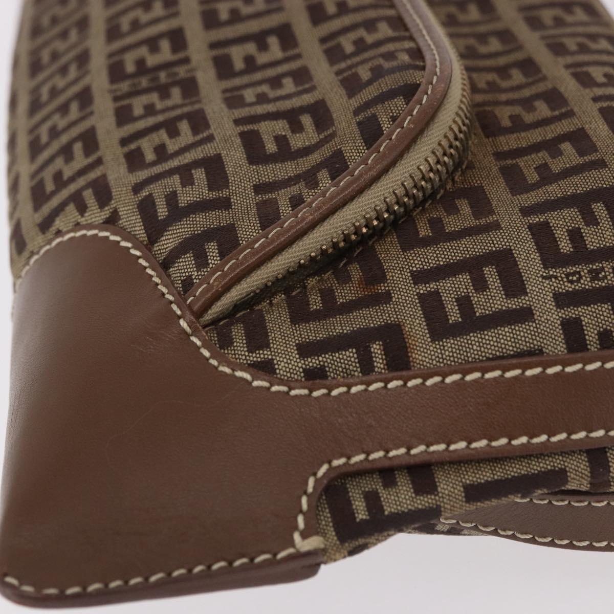 FENDI Zucchino Canvas Shoulder Bag Beige Gold Auth BAZ527