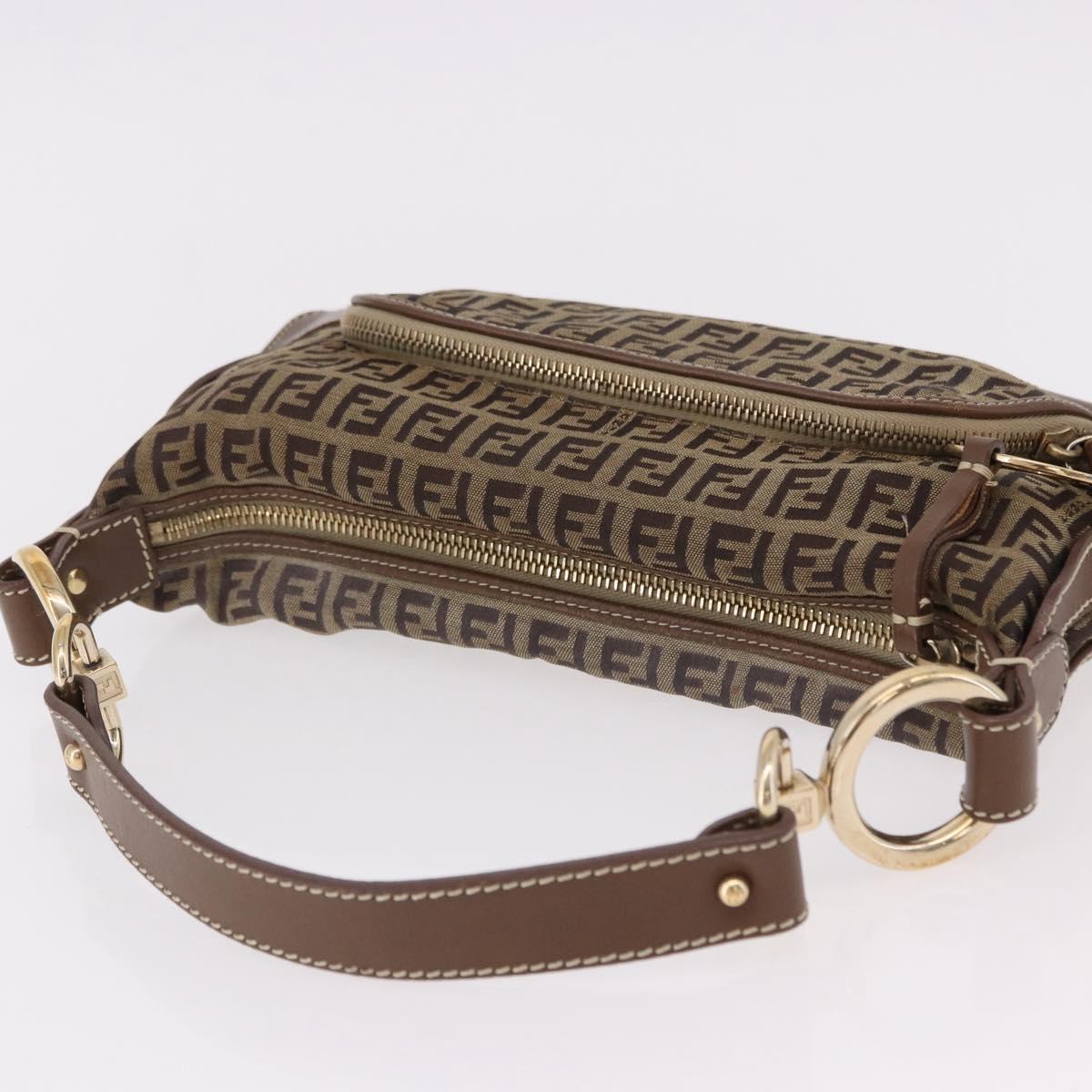 FENDI Zucchino Canvas Shoulder Bag Beige Gold Auth BAZ527