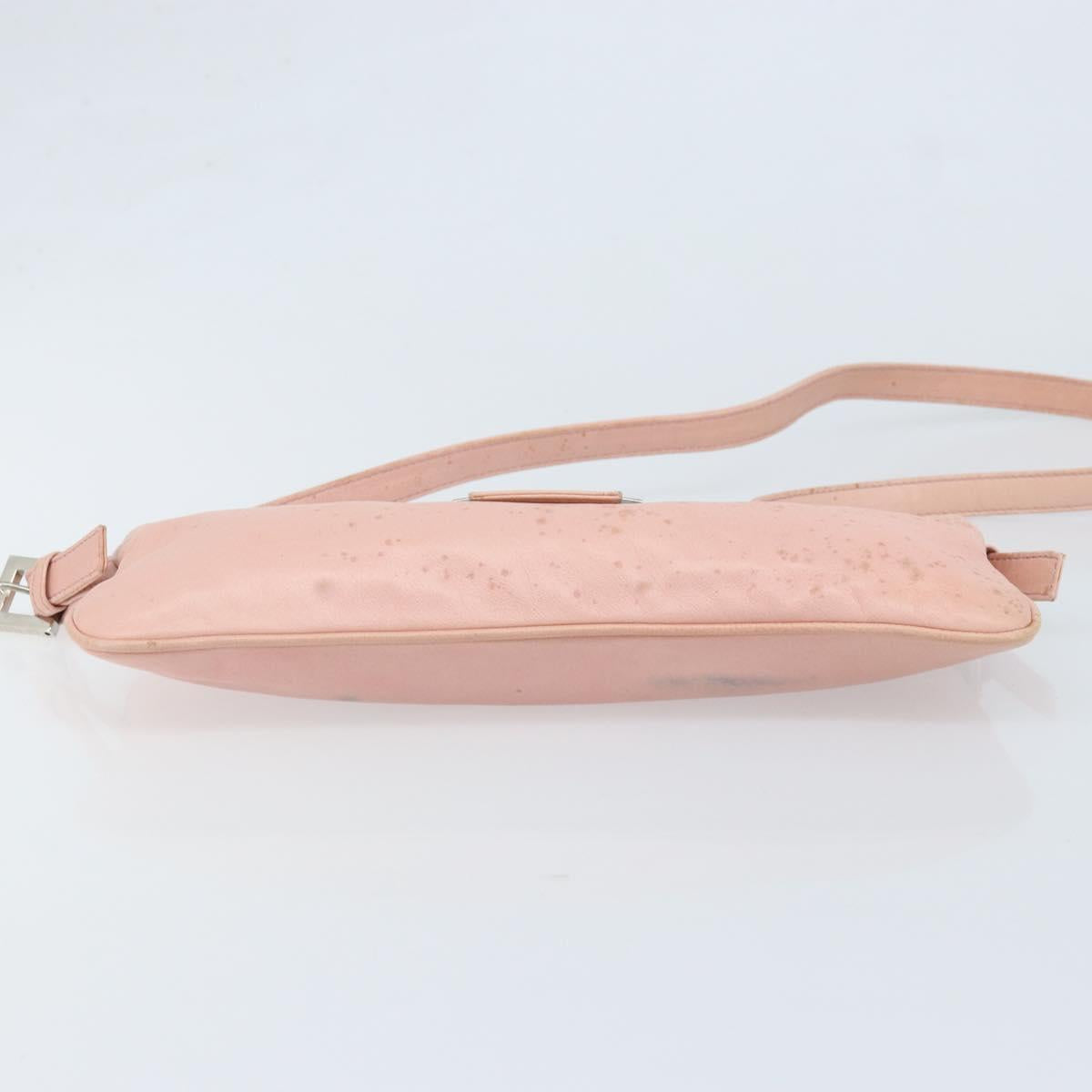 FENDI Mamma Bucket Shoulder Bag Leather Pink Silver Auth BAZ529
