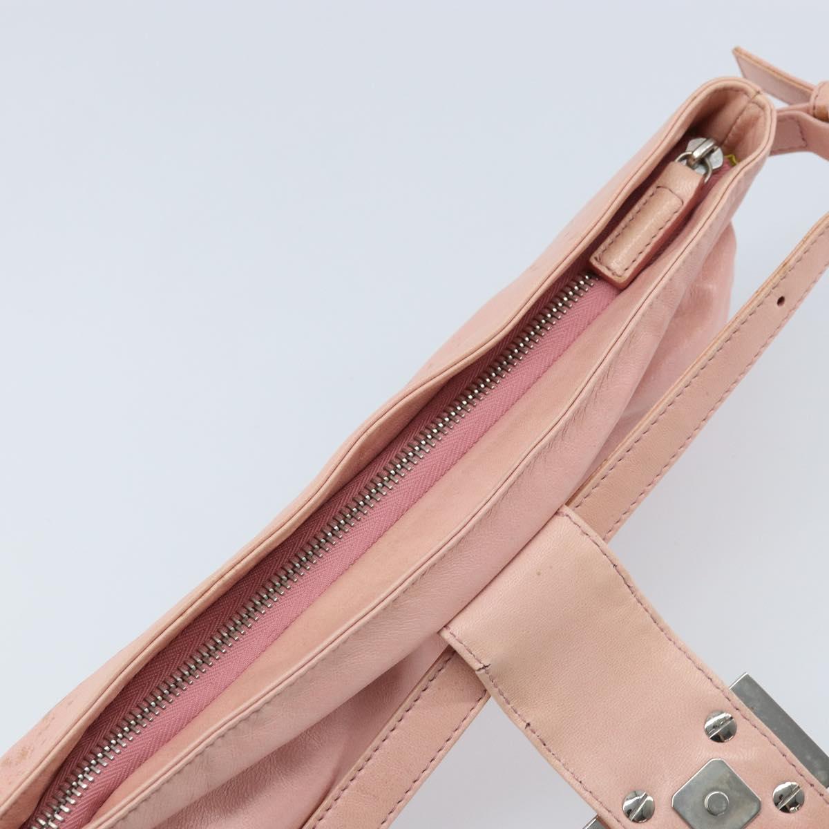 FENDI Mamma Bucket Shoulder Bag Leather Pink Silver Auth BAZ529