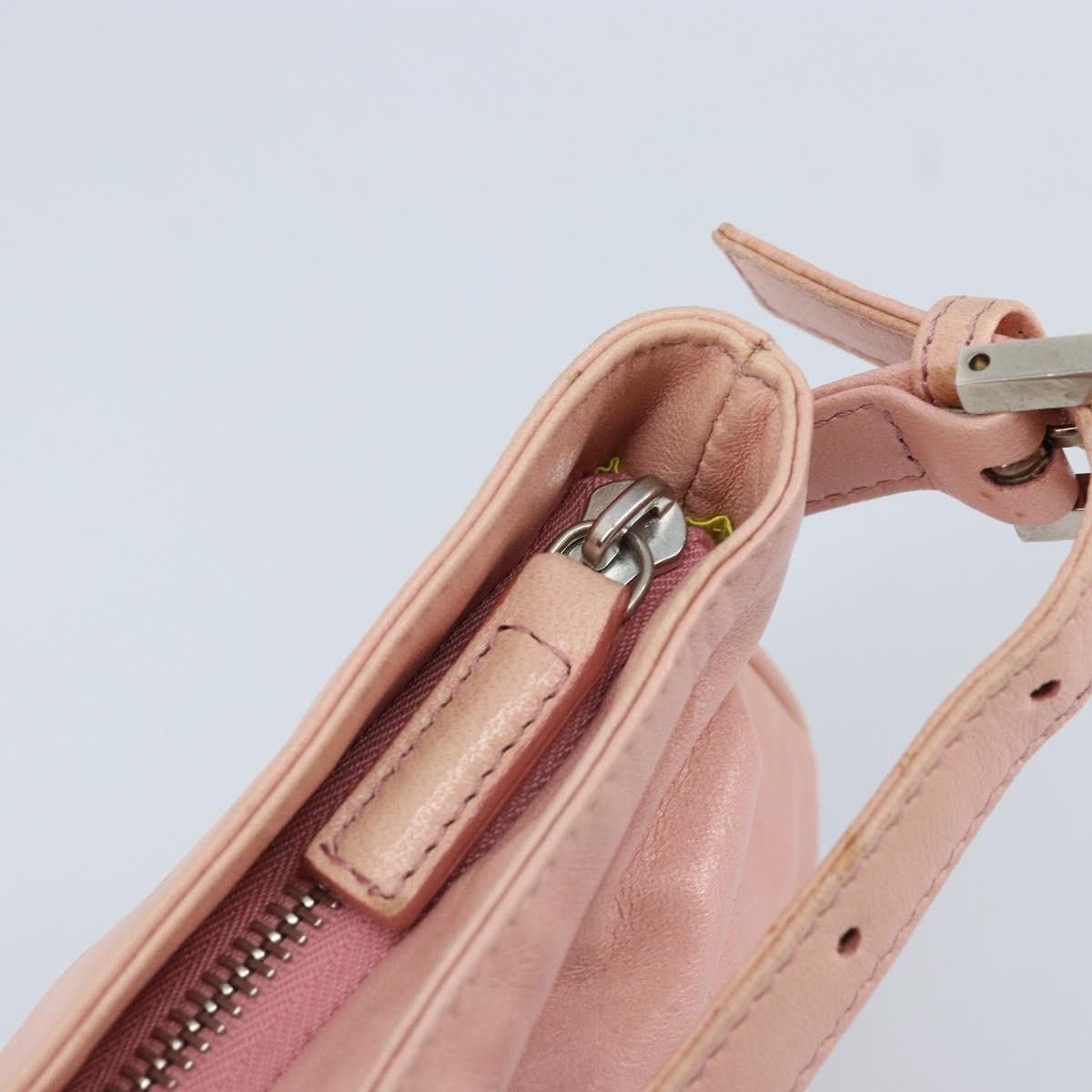 FENDI Mamma Bucket Shoulder Bag Leather Pink Silver Auth BAZ529