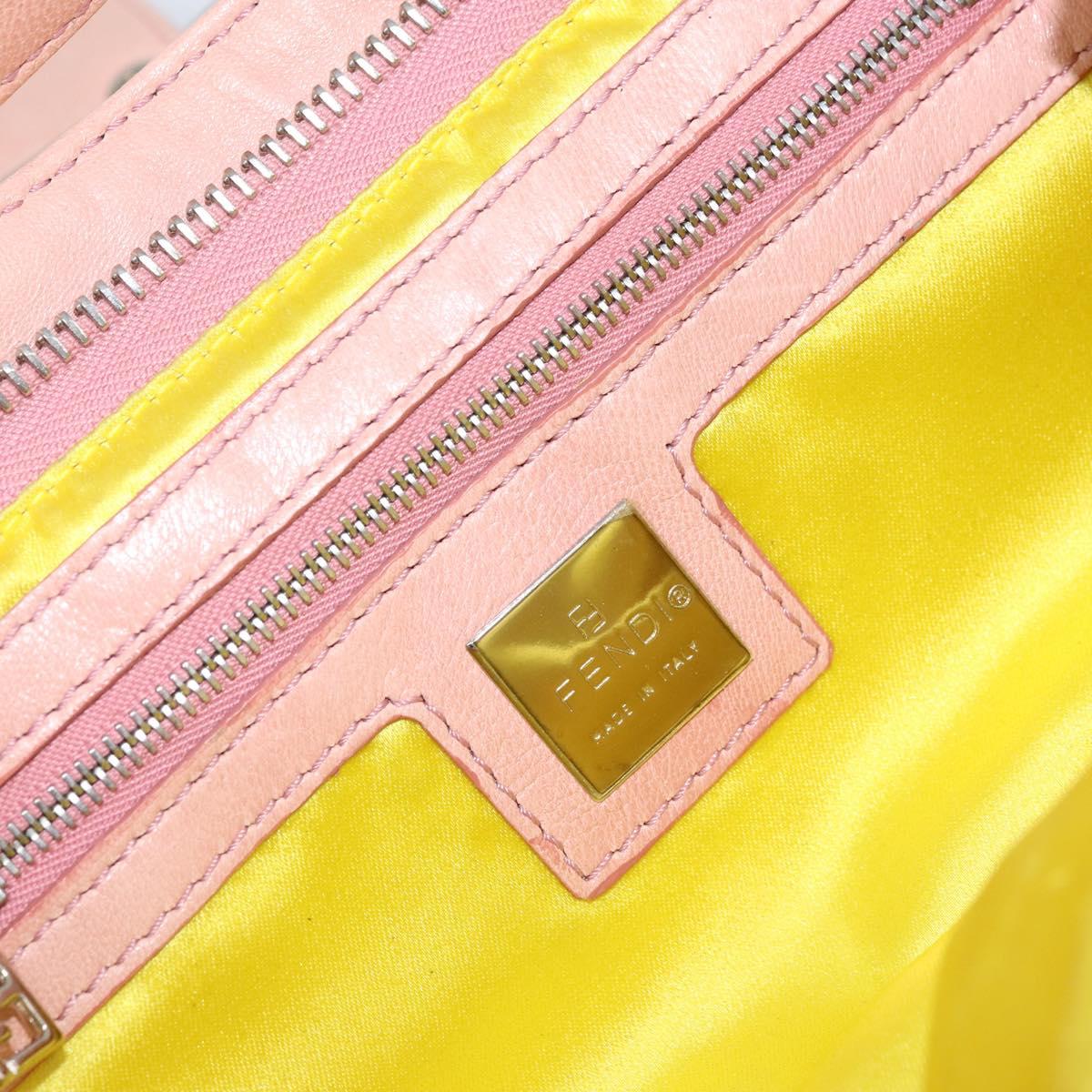 FENDI Mamma Bucket Shoulder Bag Leather Pink Silver Auth BAZ529