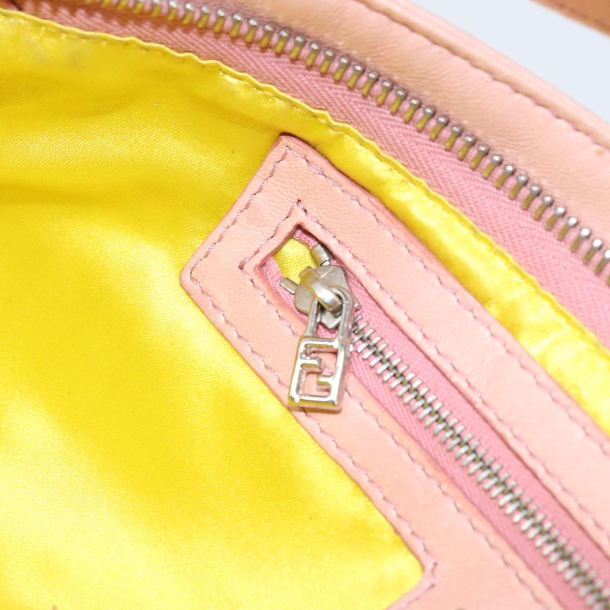 FENDI Mamma Bucket Shoulder Bag Leather Pink Silver Auth BAZ529