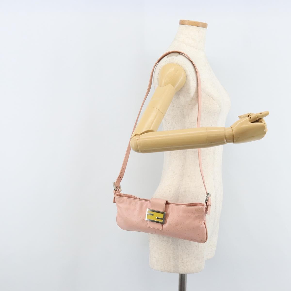 FENDI Mamma Bucket Shoulder Bag Leather Pink Silver Auth BAZ529