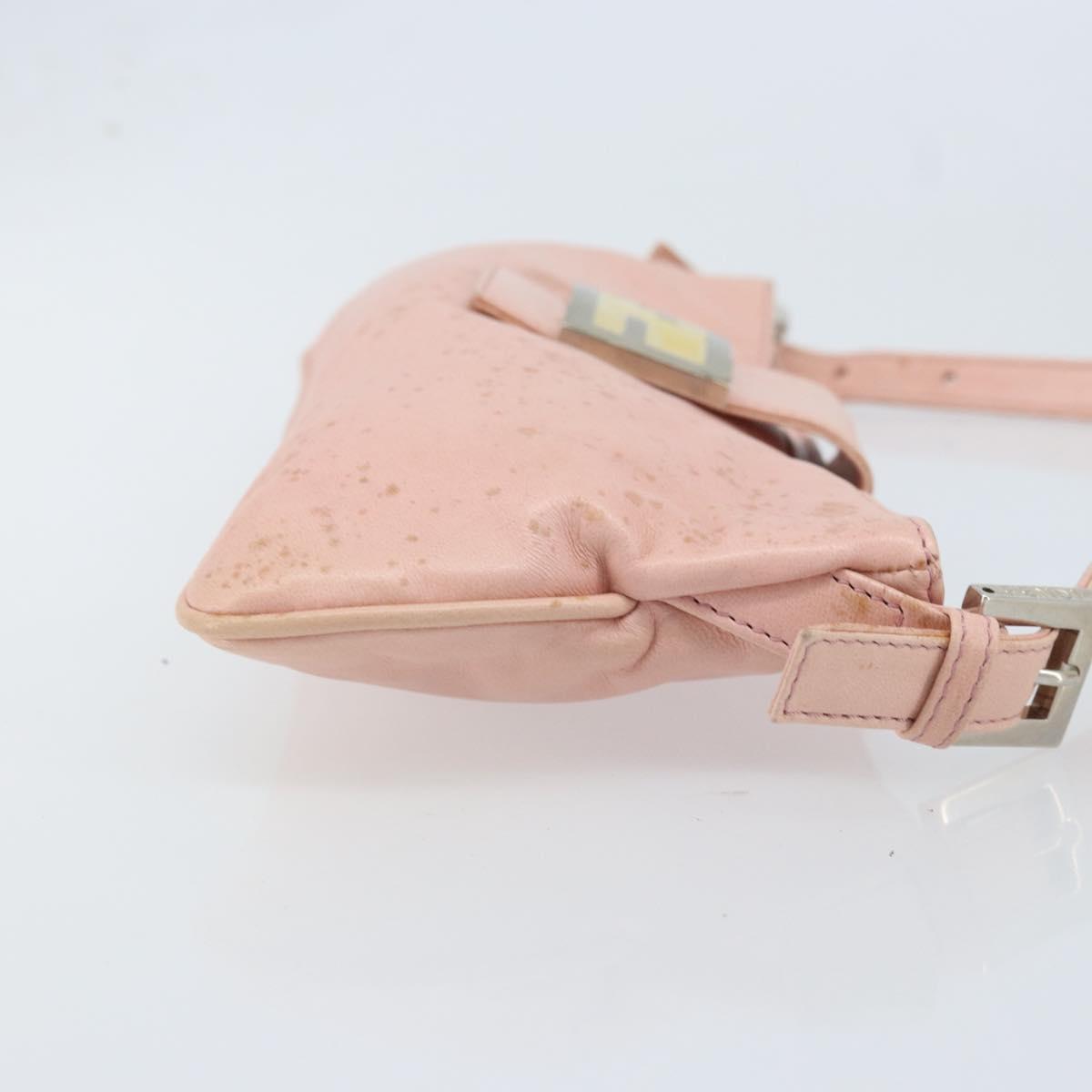 FENDI Mamma Bucket Shoulder Bag Leather Pink Silver Auth BAZ529