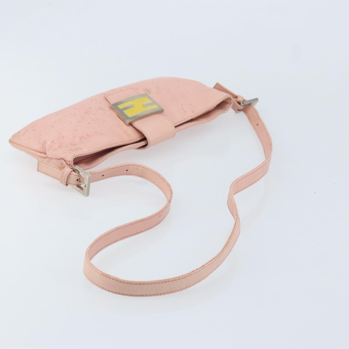 FENDI Mamma Bucket Shoulder Bag Leather Pink Silver Auth BAZ529