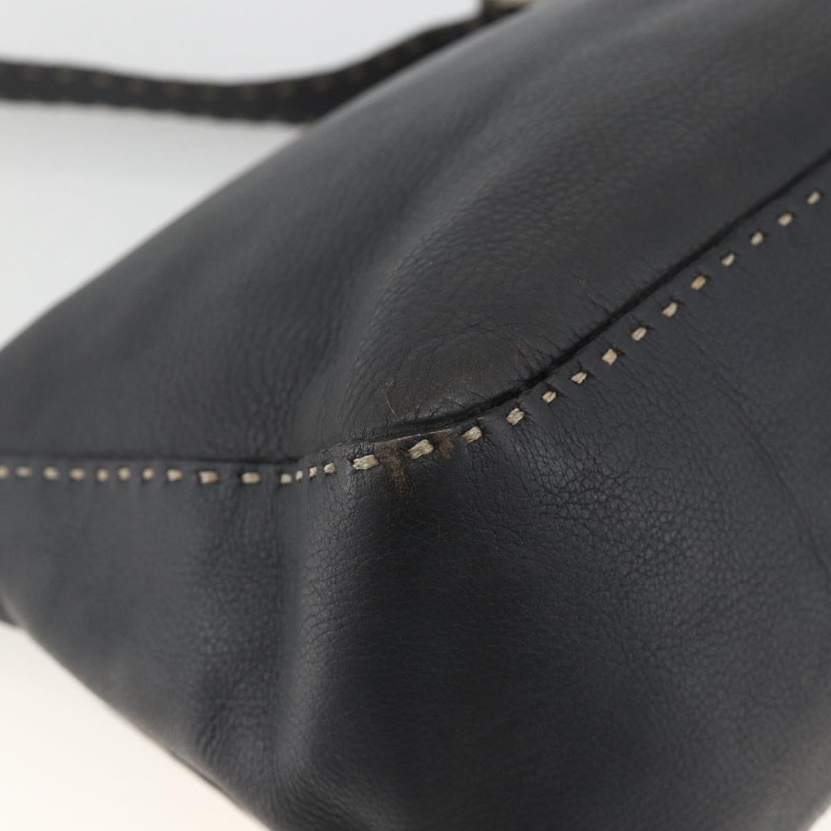 FENDI Selleria Mamma Baguette Bag Leather Silver Charcoal Gray Auth BAZ530A
