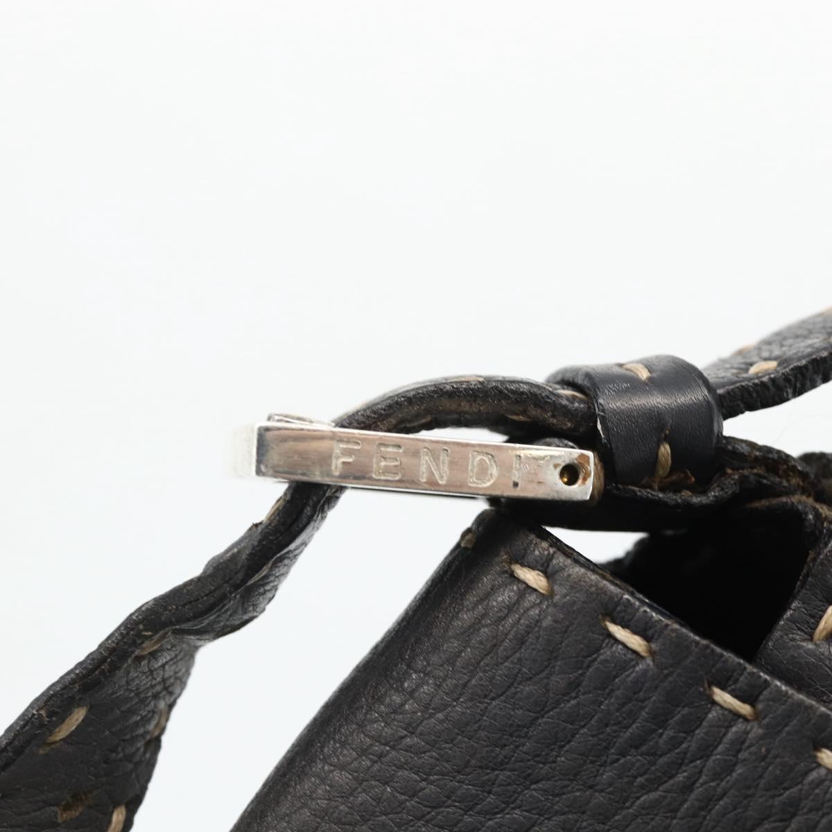 FENDI Selleria Mamma Baguette Bag Leather Silver Charcoal Gray Auth BAZ530A