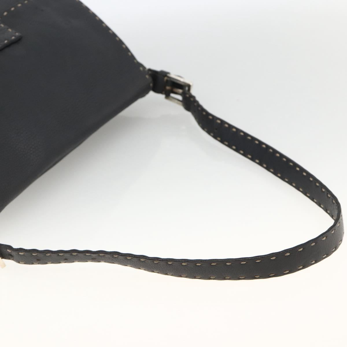 FENDI Selleria Mamma Baguette Bag Leather Silver Charcoal Gray Auth BAZ530A