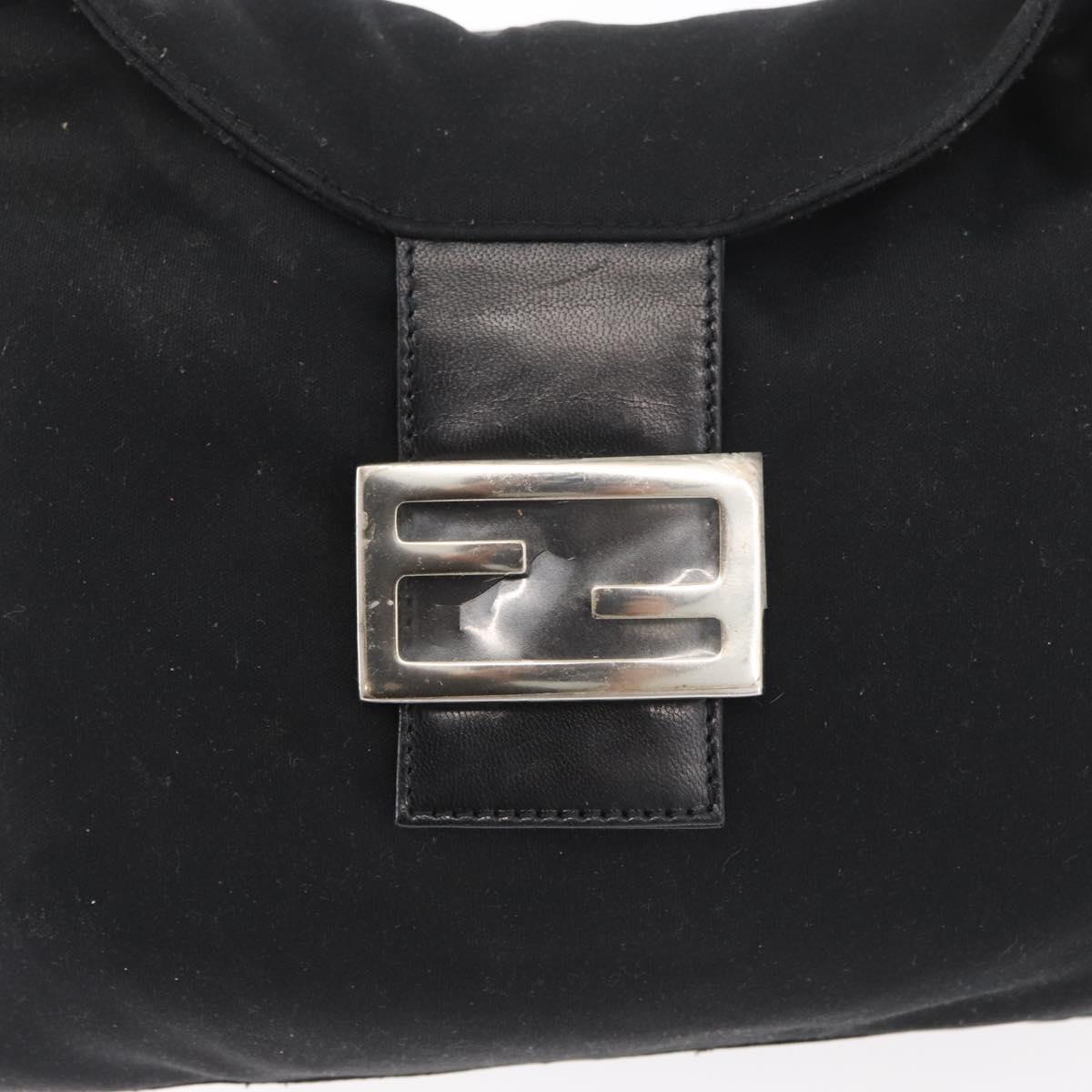 FENDI Mamma Baguette Shoulder Bag Nylon Black Silver Auth BAZ531