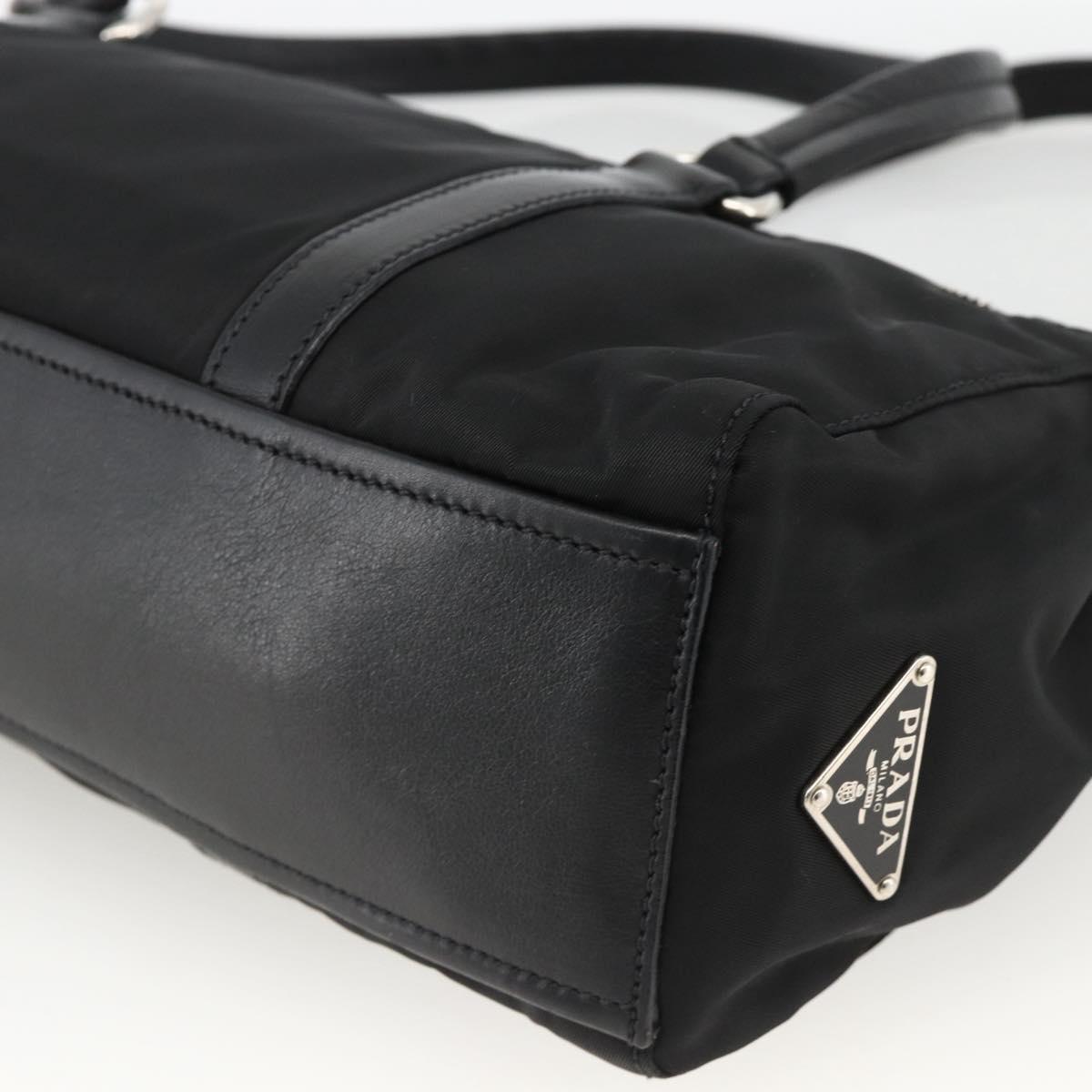 PRADA Hand Bag Nylon Leather Black Silver Auth BAZ535V
