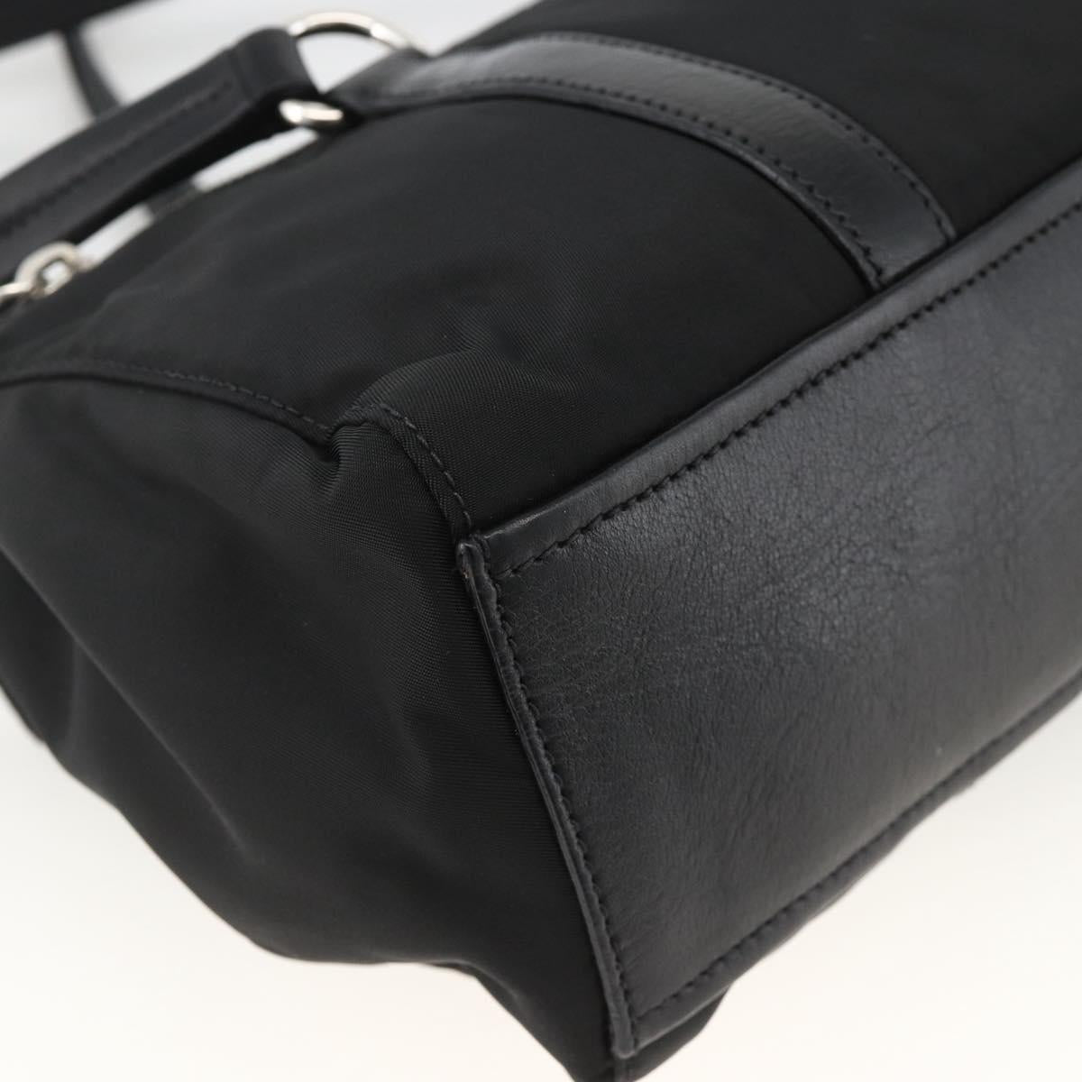 PRADA Hand Bag Nylon Leather Black Silver Auth BAZ535V