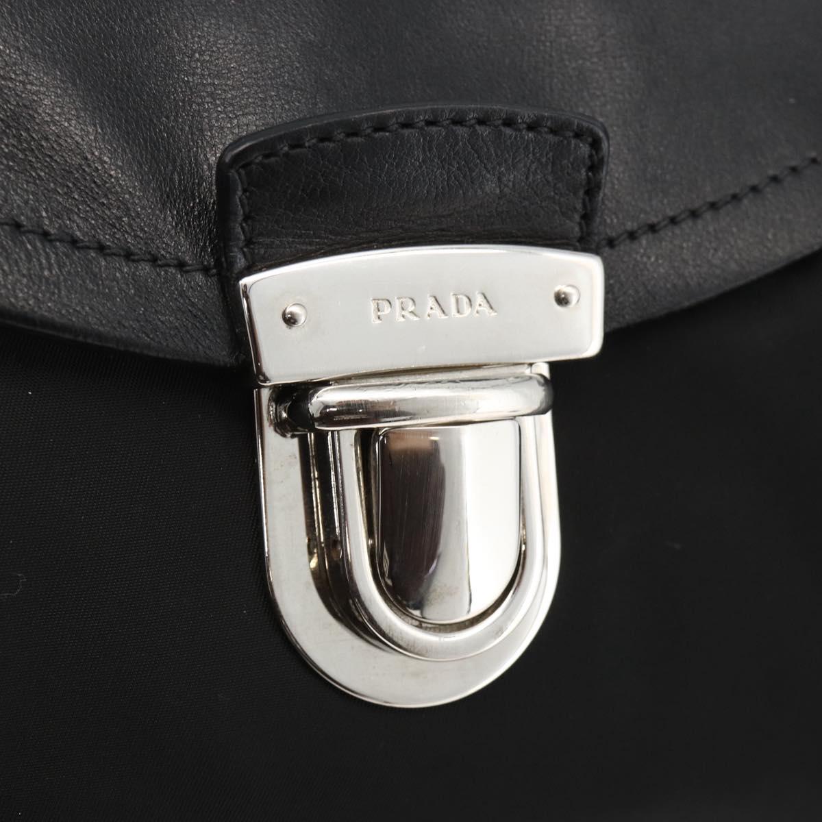 PRADA Hand Bag Nylon Leather Black Silver Auth BAZ535V