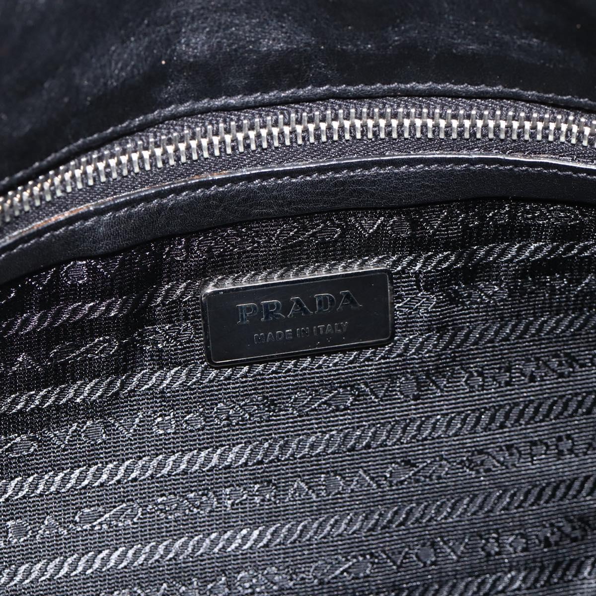 PRADA Hand Bag Nylon Leather Black Silver Auth BAZ535V