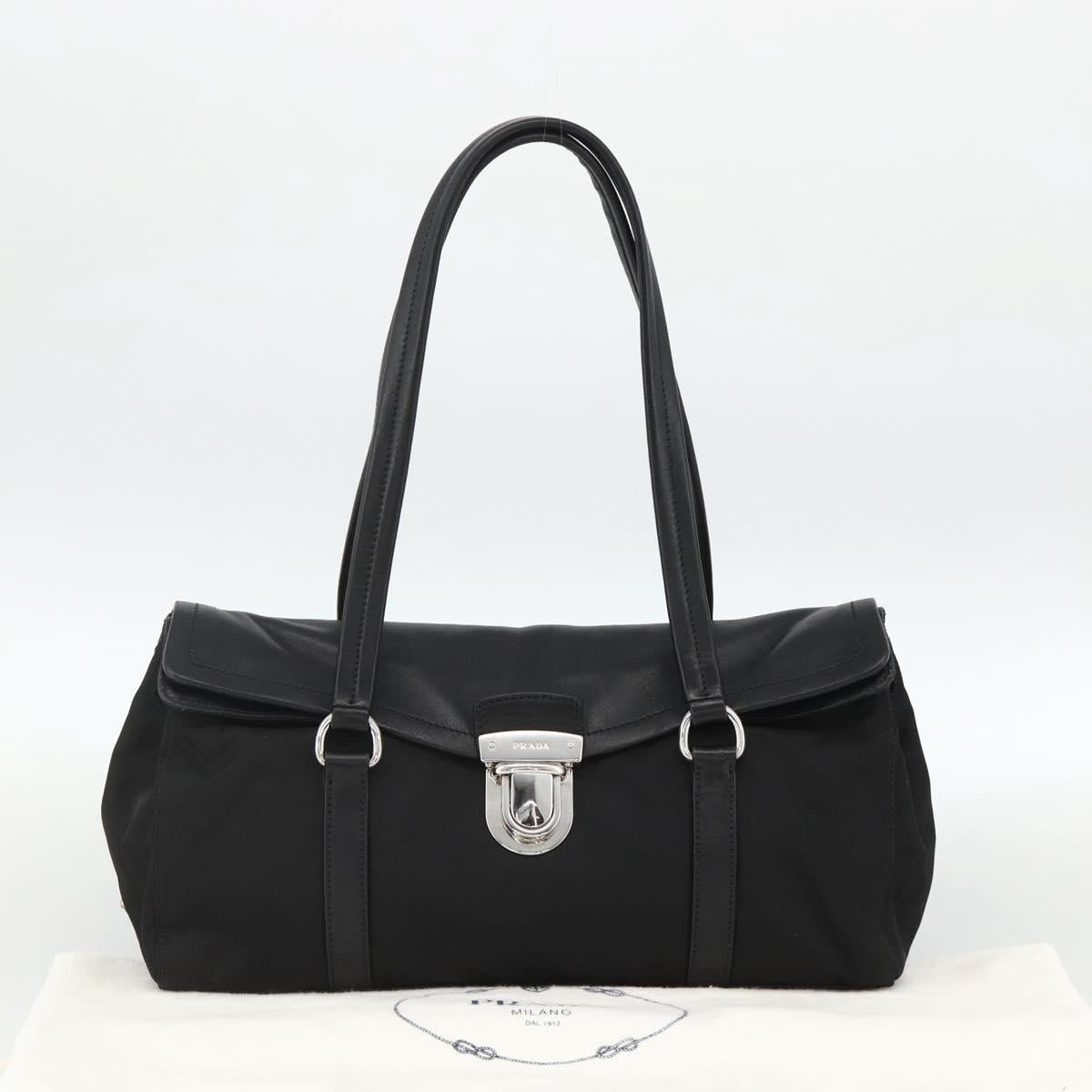 PRADA Hand Bag Nylon Leather Black Silver Auth BAZ535V
