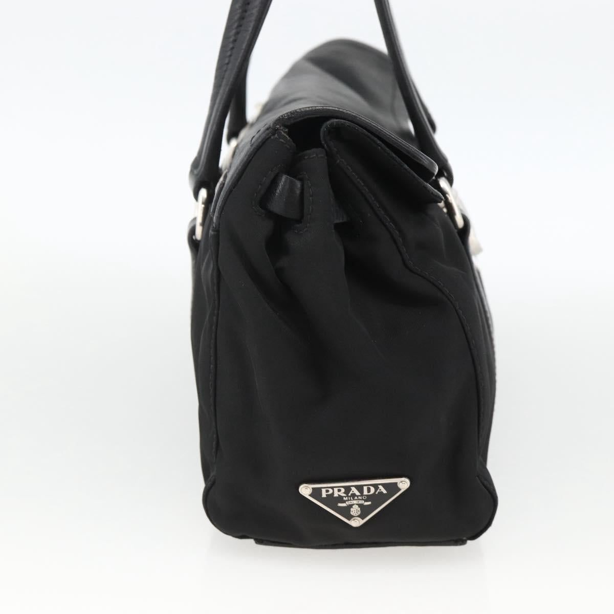 PRADA Hand Bag Nylon Leather Black Silver Auth BAZ535V