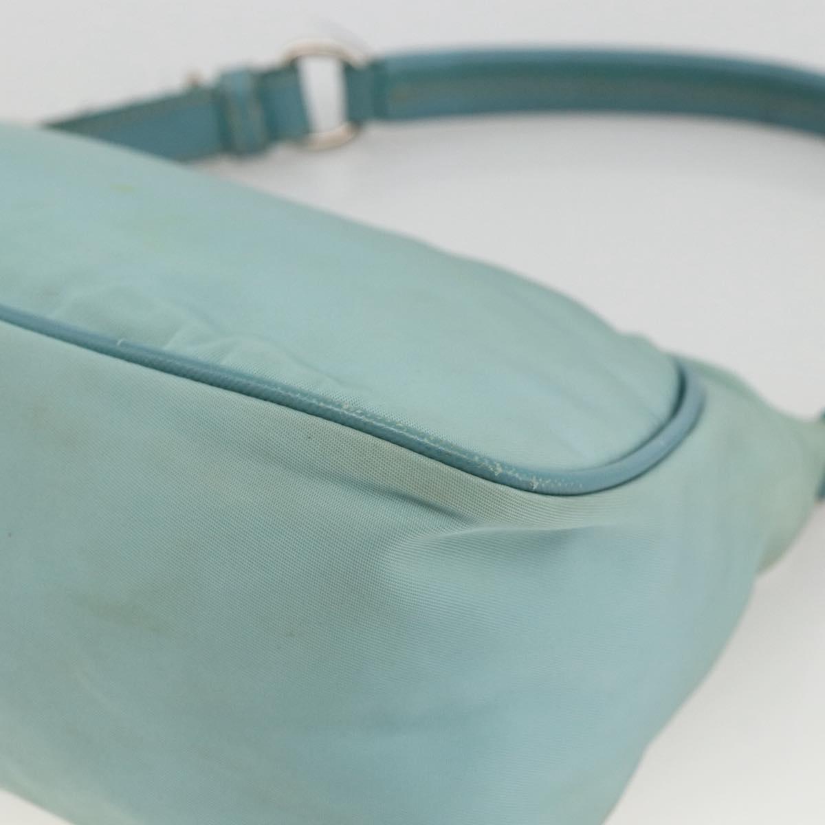 PRADA Shoulder Bag Nylon Leather Light Blue Silver Auth BAZ537