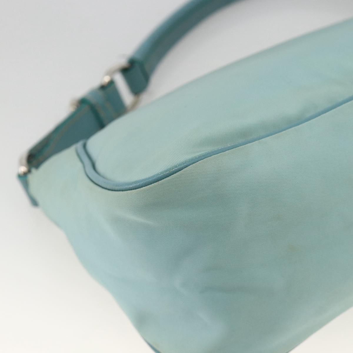 PRADA Shoulder Bag Nylon Leather Light Blue Silver Auth BAZ537