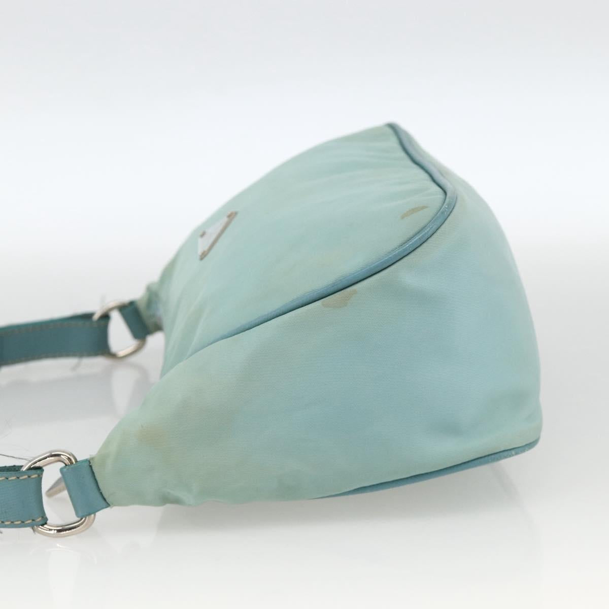 PRADA Shoulder Bag Nylon Leather Light Blue Silver Auth BAZ537