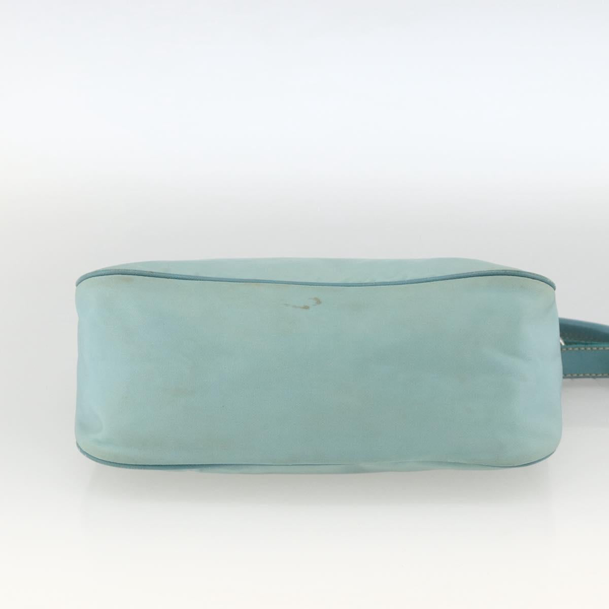 PRADA Shoulder Bag Nylon Leather Light Blue Silver Auth BAZ537