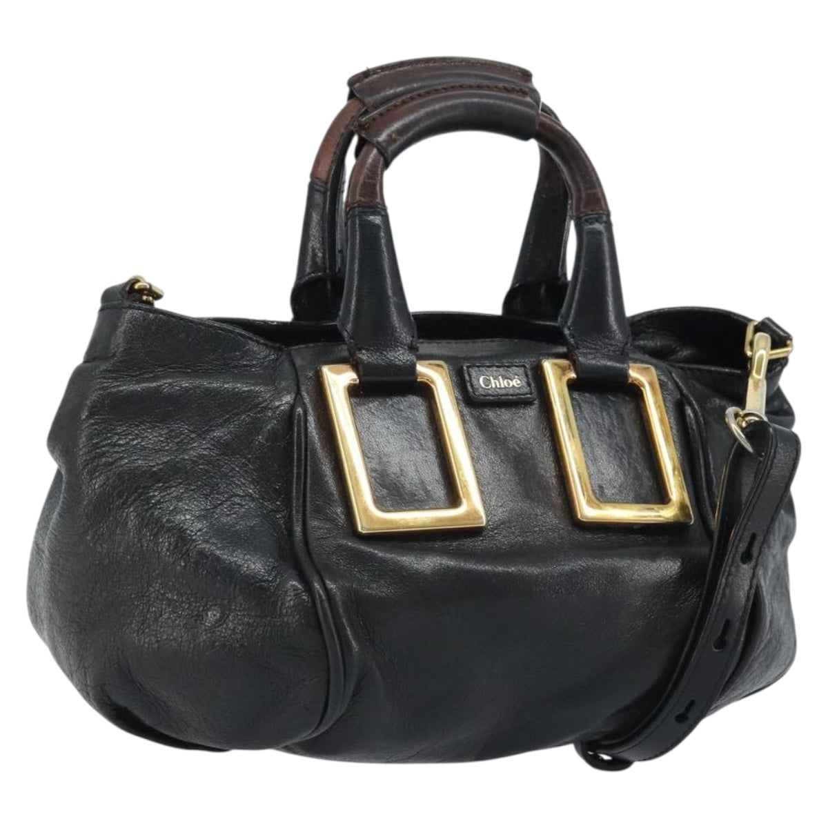 Chloe Etel Hand Bag Leather 2way Black Gold Auth BAZ546