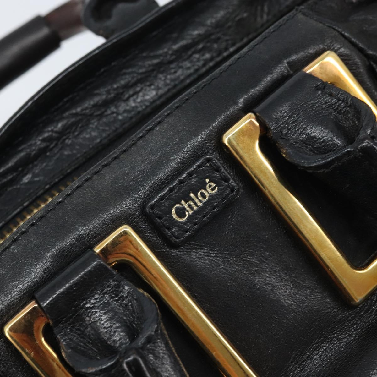 Chloe Etel Hand Bag Leather 2way Black Gold Auth BAZ546