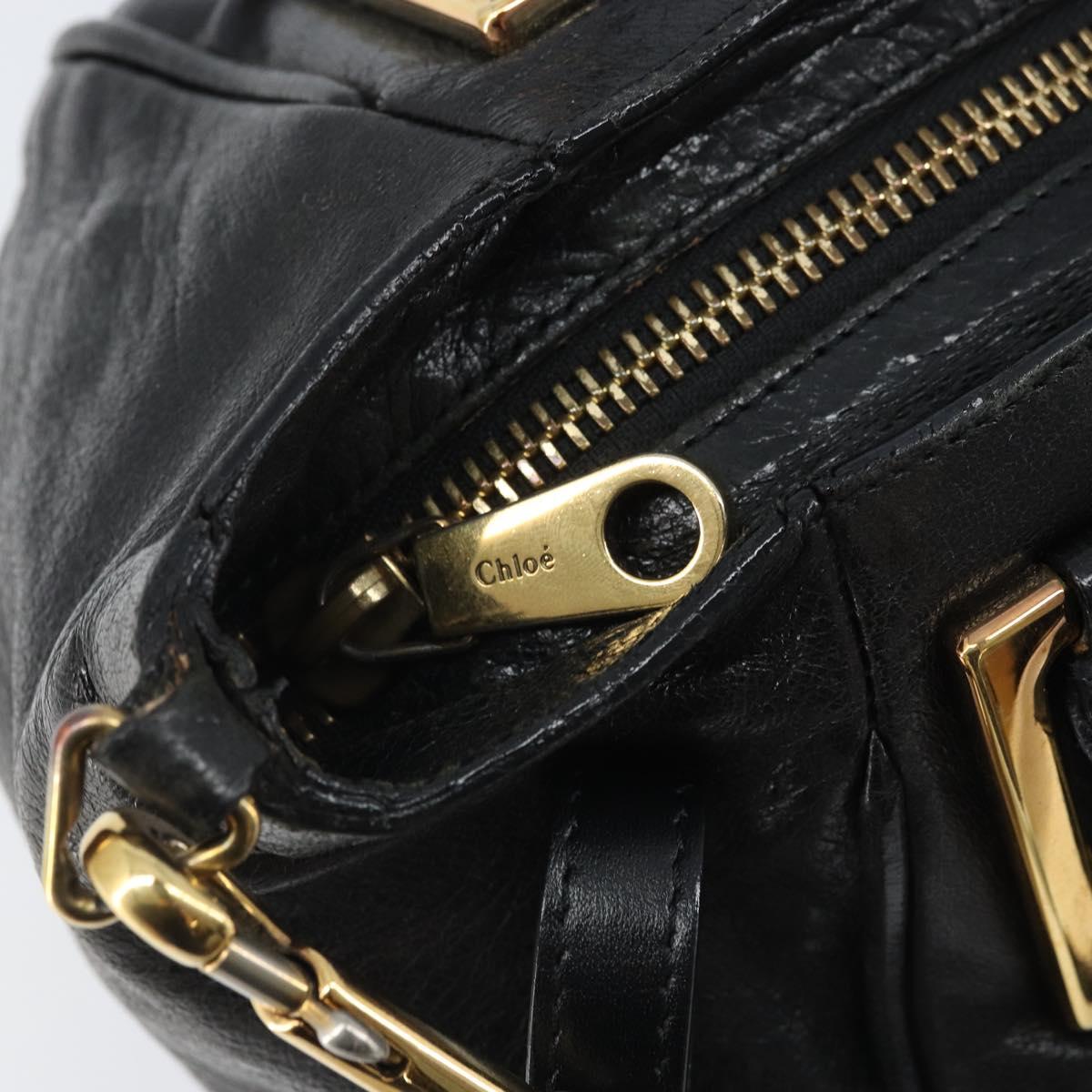 Chloe Etel Hand Bag Leather 2way Black Gold Auth BAZ546