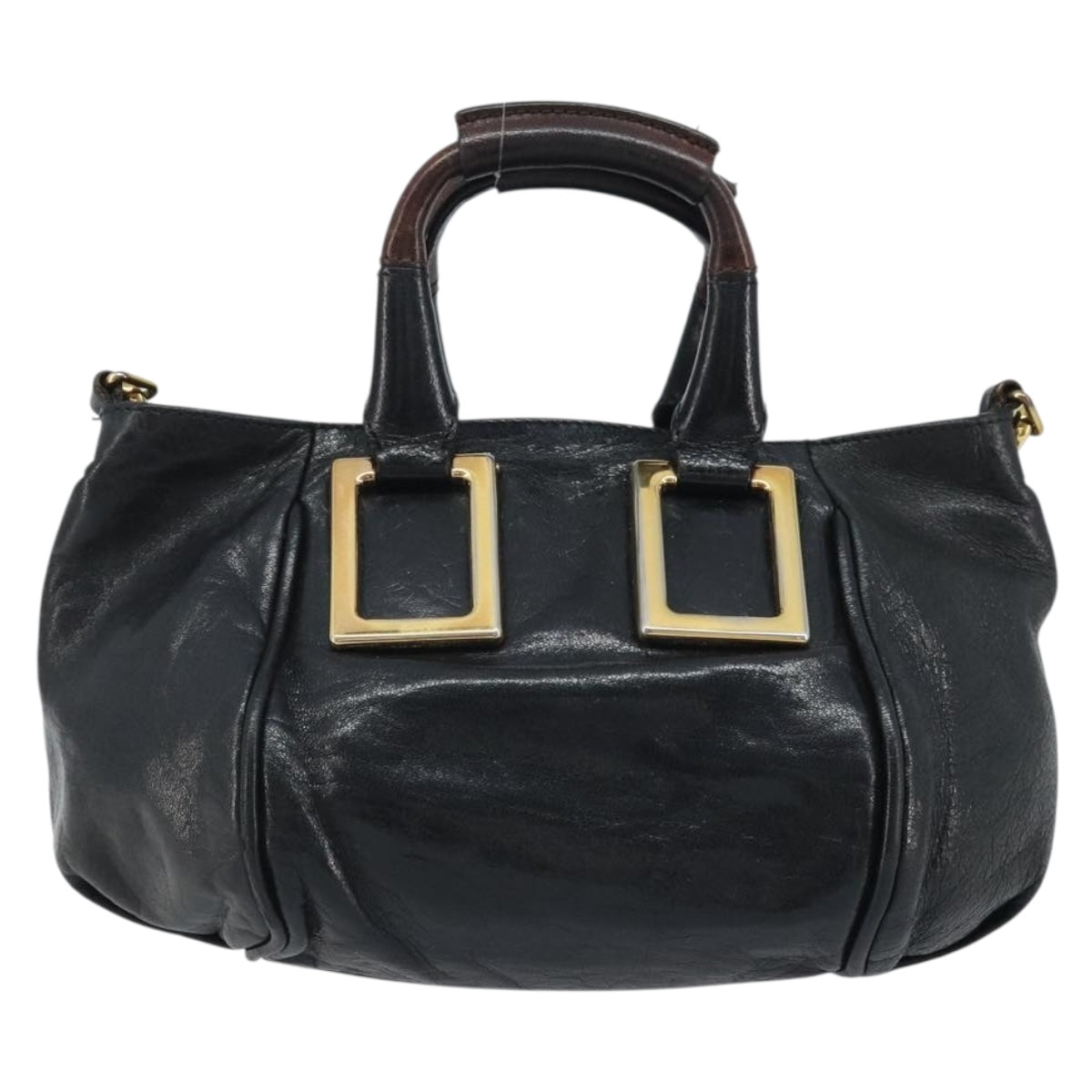 Chloe Etel Hand Bag Leather 2way Black Gold Auth BAZ546
