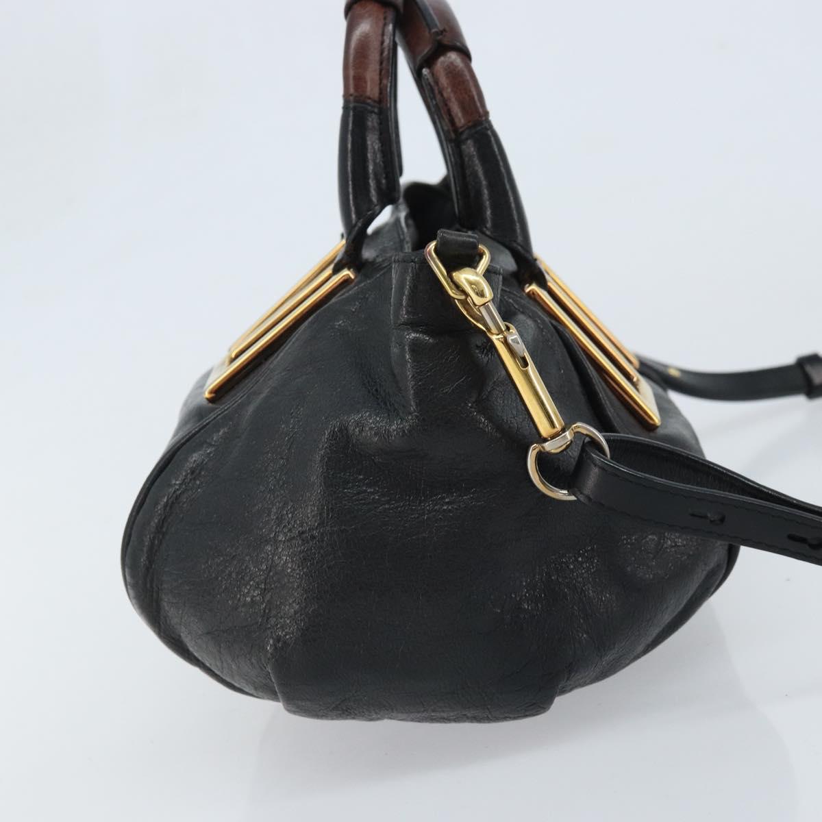 Chloe Etel Hand Bag Leather 2way Black Gold Auth BAZ546