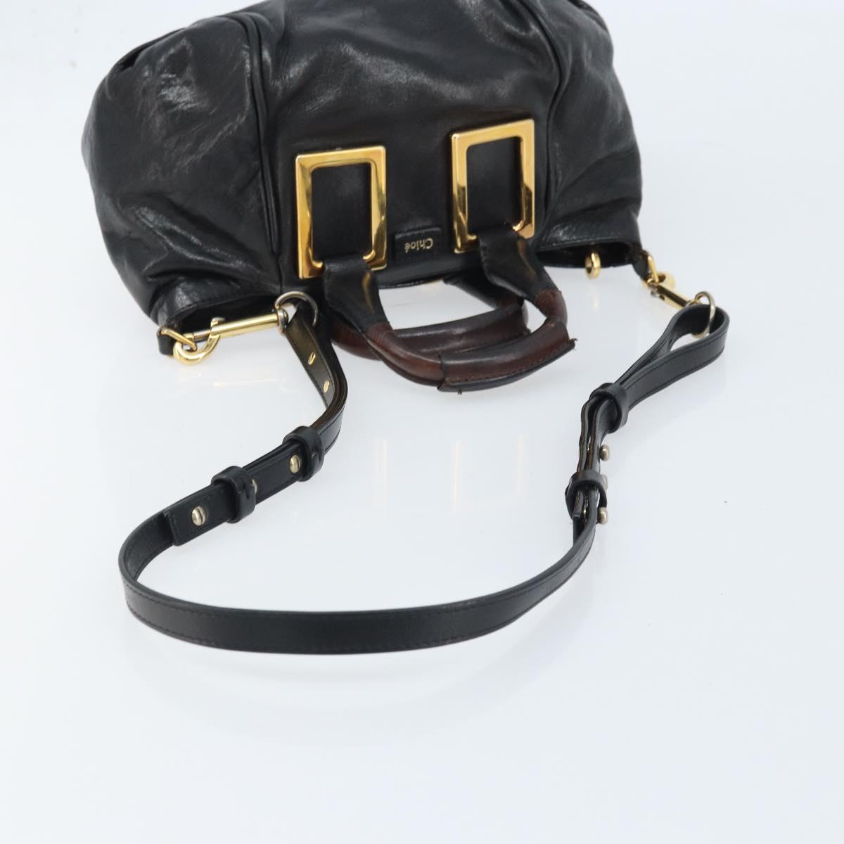 Chloe Etel Hand Bag Leather 2way Black Gold Auth BAZ546