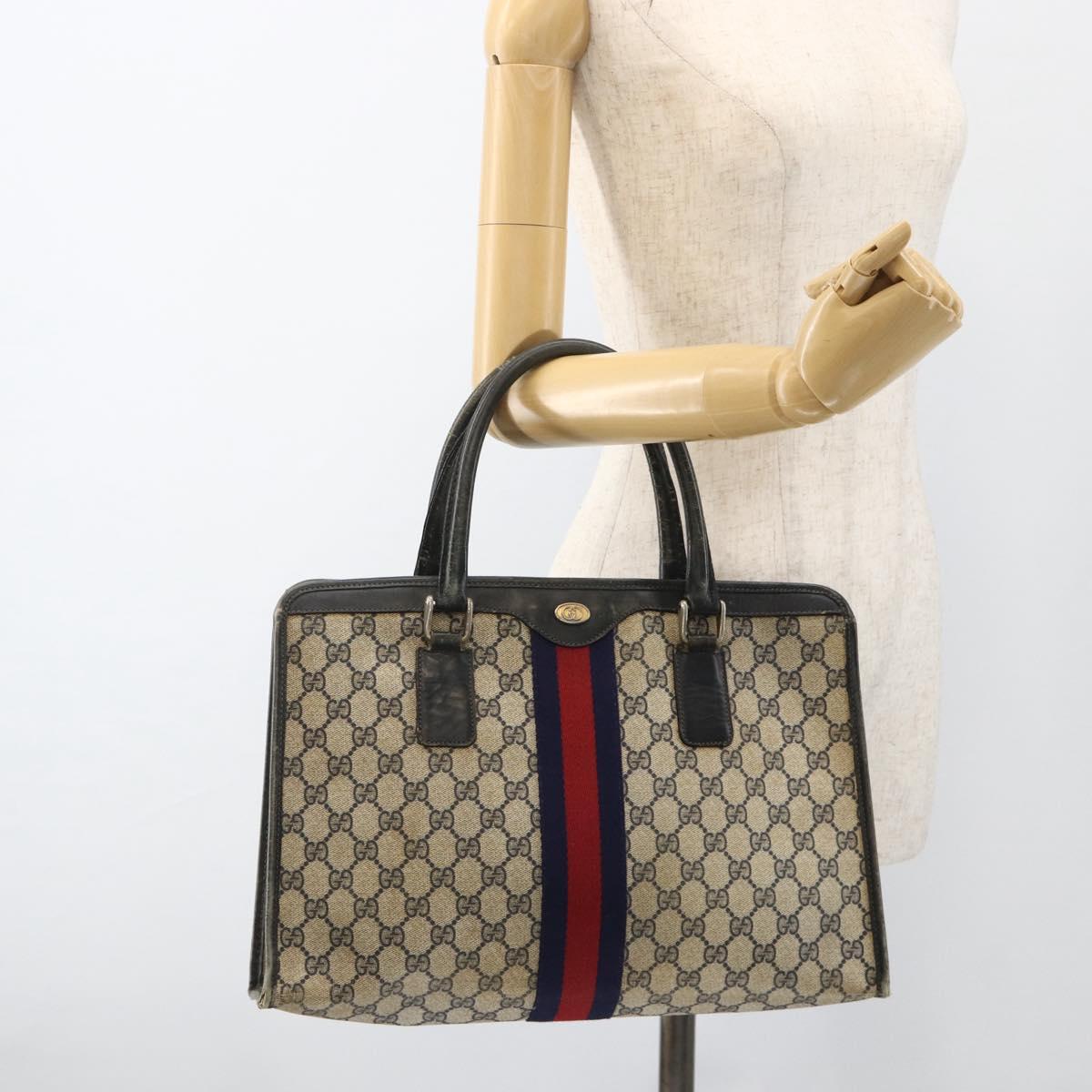 GUCCI GG Supreme Sherry Line Hand Bag PVC Navy Gold 010 378 Auth BAZ548